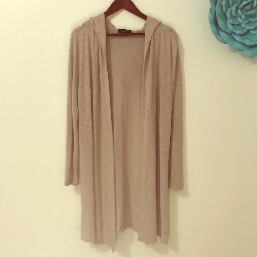 Neutral long soft hooded sweater - medium